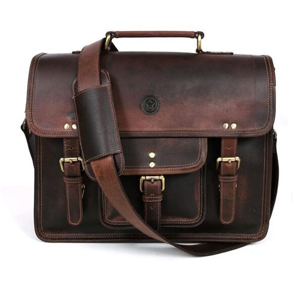 15 inch Vintage Leather Messenger Satchel BagBriefcase Laptop Messenger Bag b